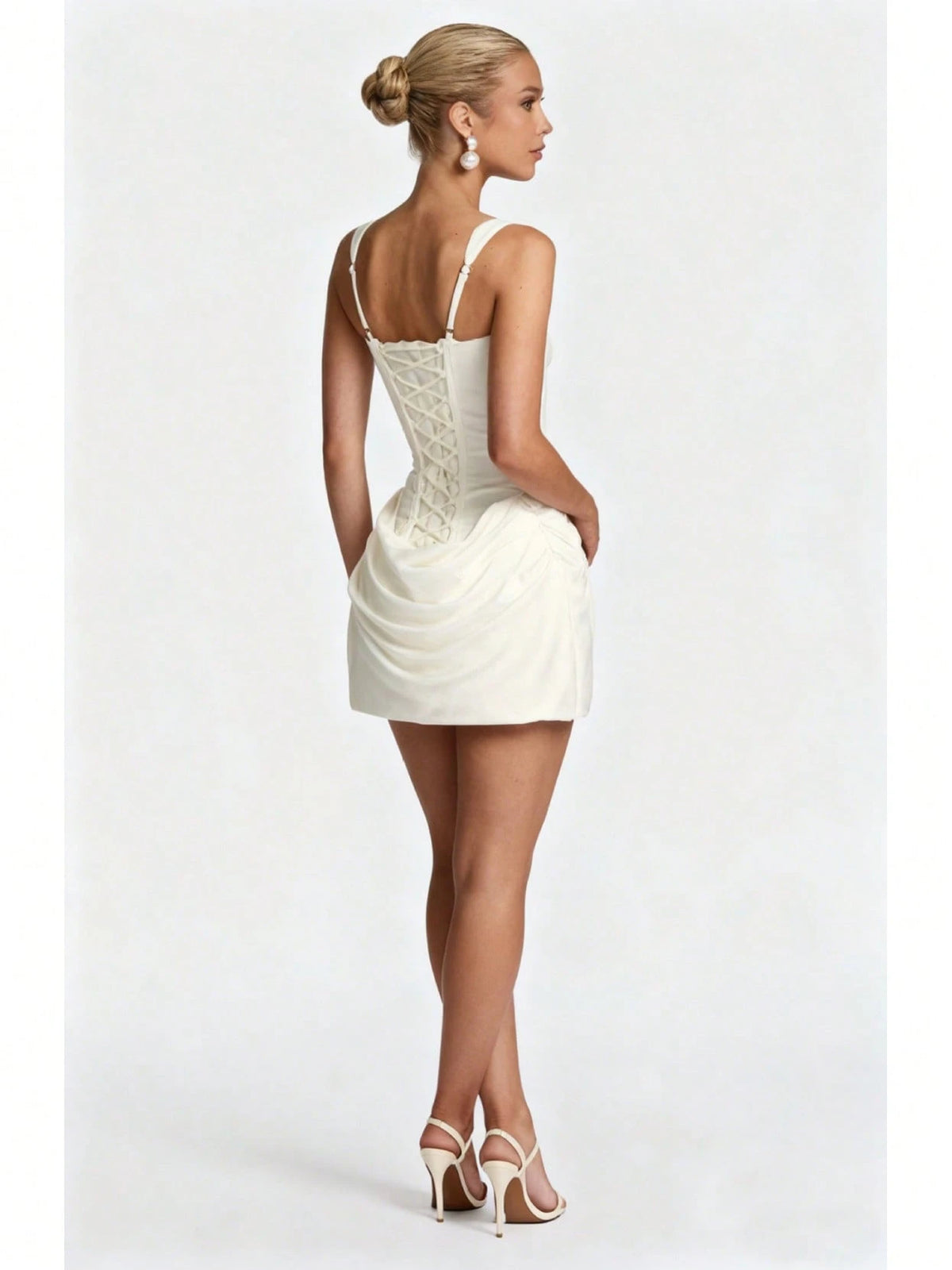 Women's Square Neck Sleeveless Mini Dress, Corset Style Ruched Bodycon Party Dress