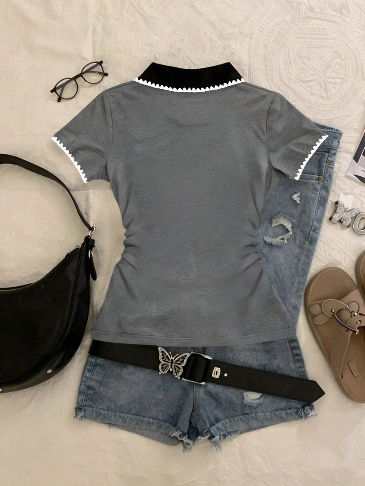 Women's Striped Letter Print Casual Versatile Daily Wear T-Shirt, Summer