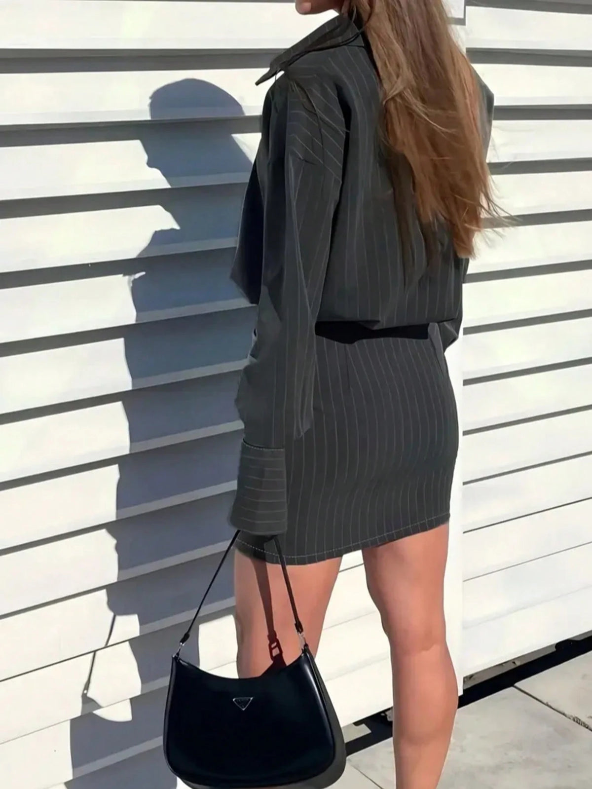 Women's Striped Long Sleeve Shirt Dress, Collared, Non-Stretch Fabric, Short Length Spring Elegant