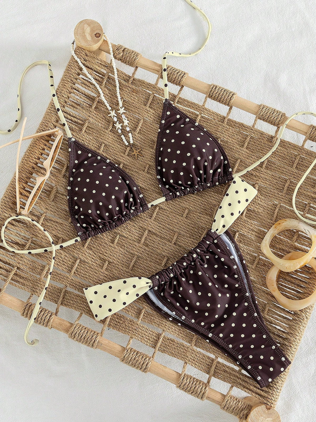 Women's Striped Print Halter Tie Two Pieces Swimsuit, Sexy Fashion Minimalist, Suitable For Young Girls, Beach Vacation, Travel And Dating Summer