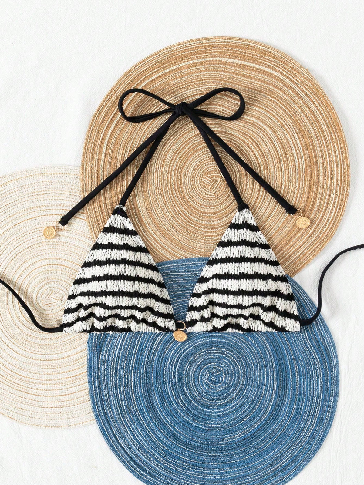 Women's Summer Beach Striped Tie-Front Bikini Top, European And American Popular Swimwear Vacation