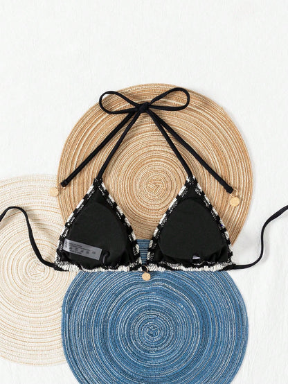Women's Summer Beach Striped Tie-Front Bikini Top, European And American Popular Swimwear Vacation