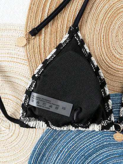 Women's Summer Beach Striped Tie-Front Bikini Top, European And American Popular Swimwear Vacation