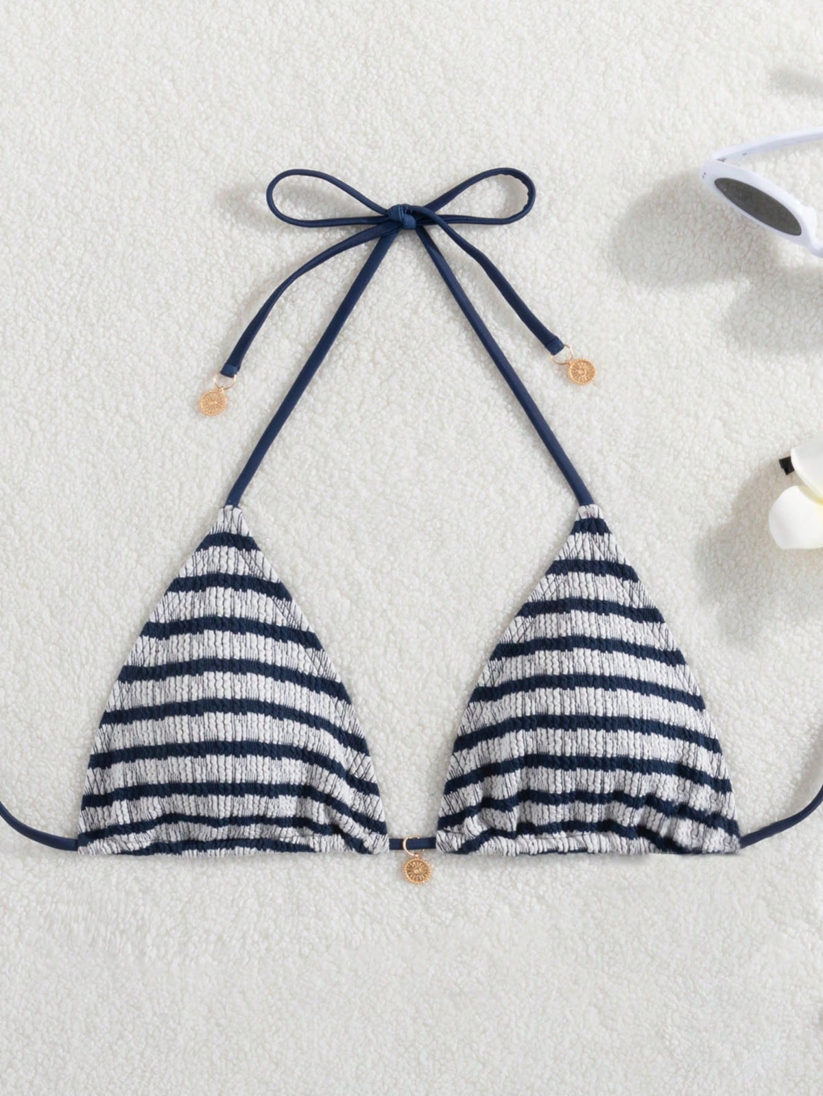 Women's Summer Beach Striped Tie-Front Bikini Top, European And American Popular Swimwear Vacation
