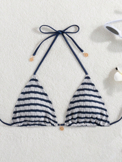 Women's Summer Beach Striped Tie-Front Bikini Top, European And American Popular Swimwear Vacation
