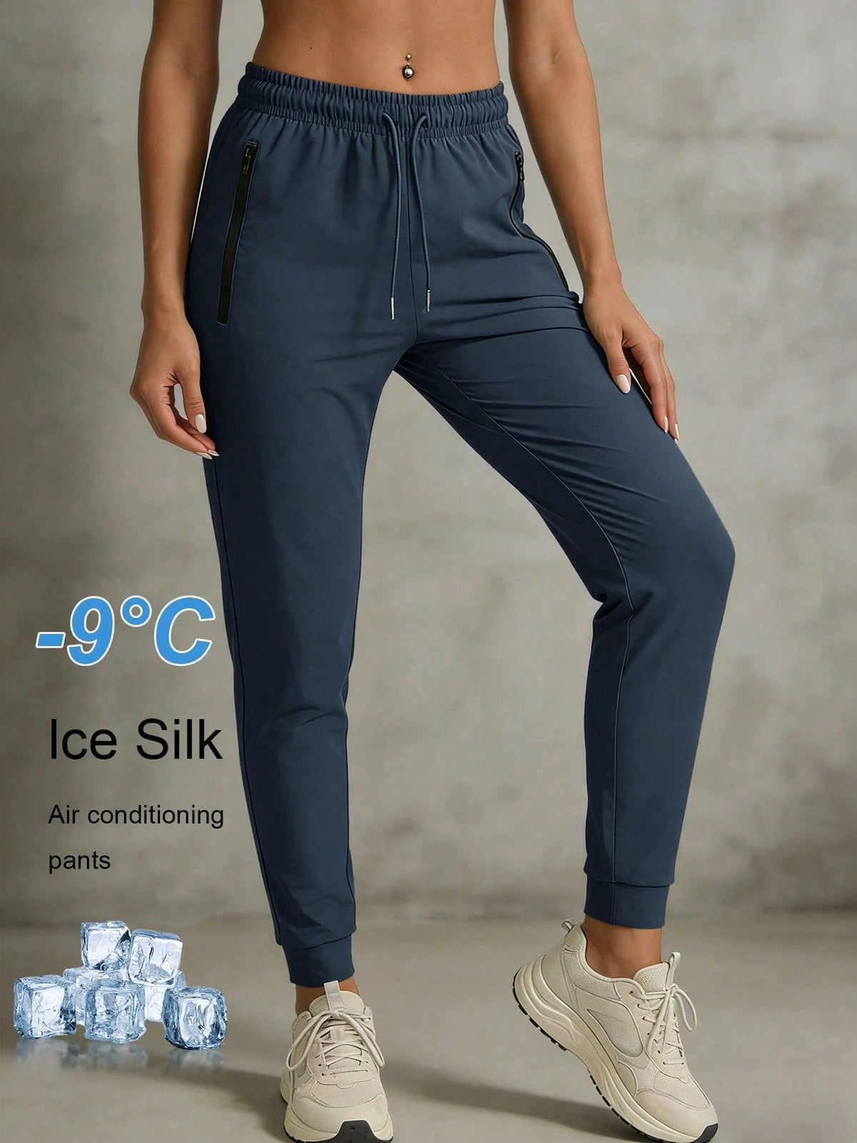 Women's Summer Ice Silk Breathable Running Pants, Quick-Dry Lightweight Sports Pants With Zipper Pockets & Elastic Waistband For Fitness & Jogging Spring