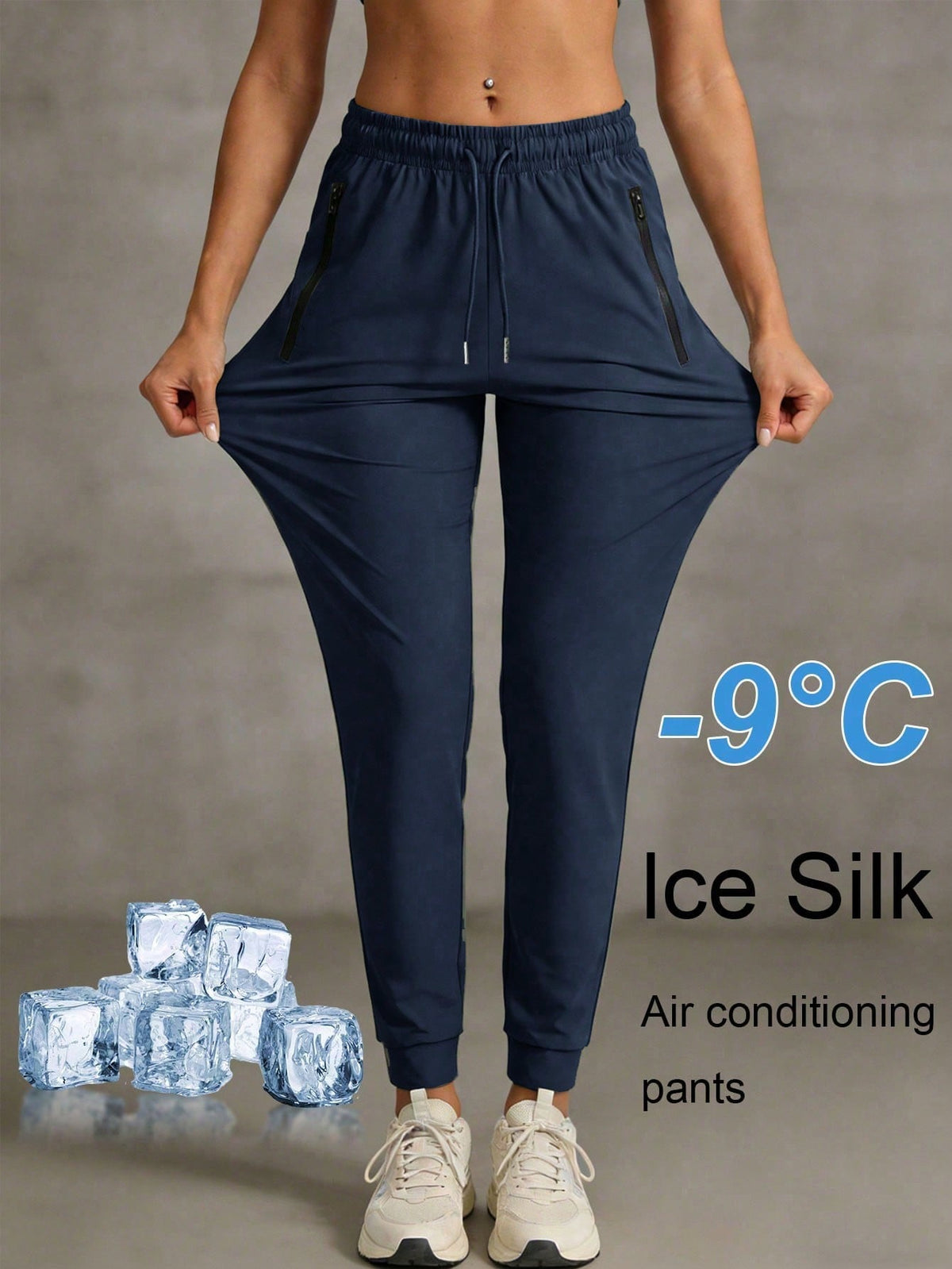 Women's Summer Ice Silk Breathable Running Pants, Quick-Dry Lightweight Sports Pants With Zipper Pockets & Elastic Waistband For Fitness & Jogging Spring