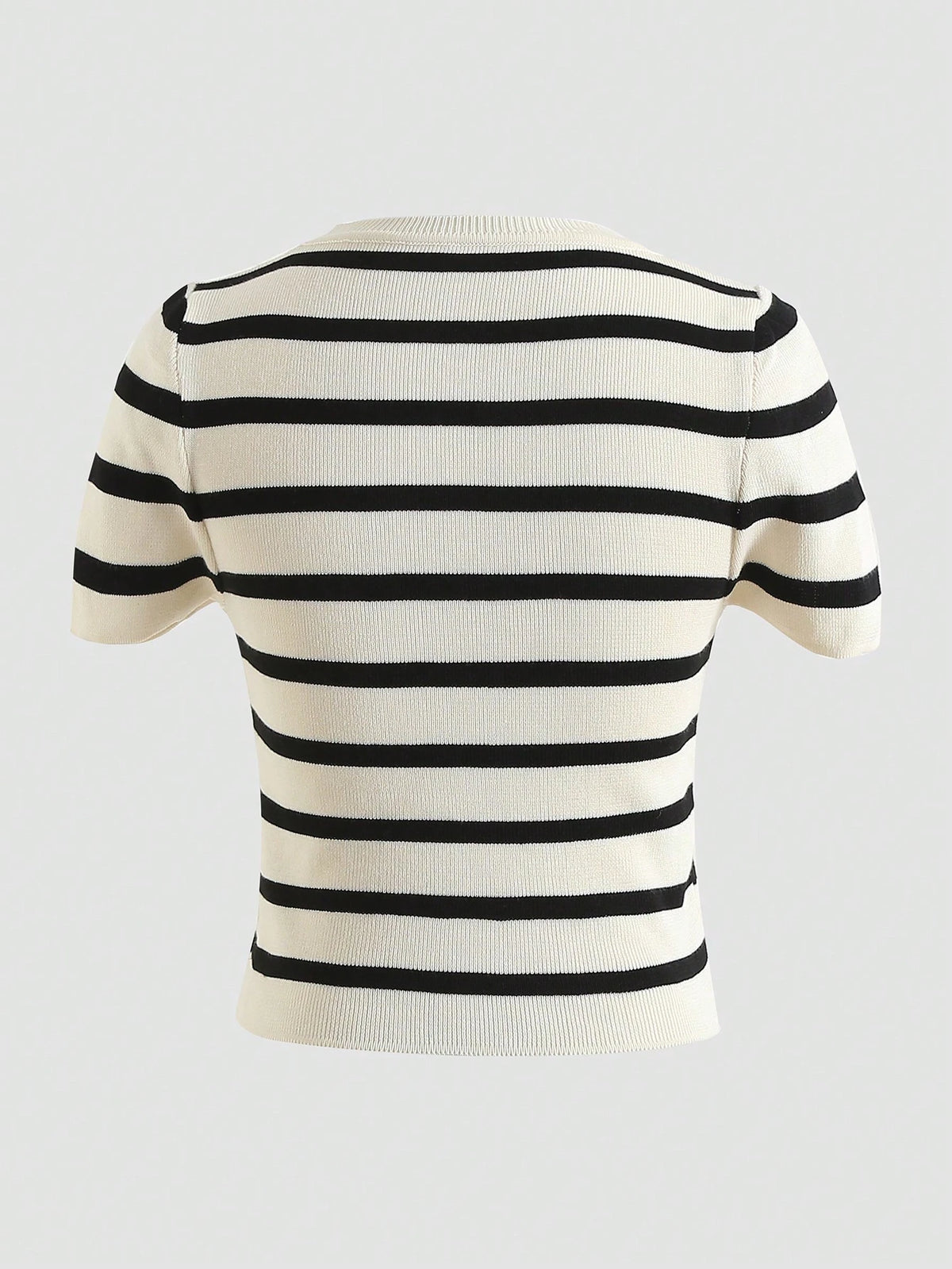 Women's Summer Striped Short Sleeve Casual Knit Cropped T-Shirt