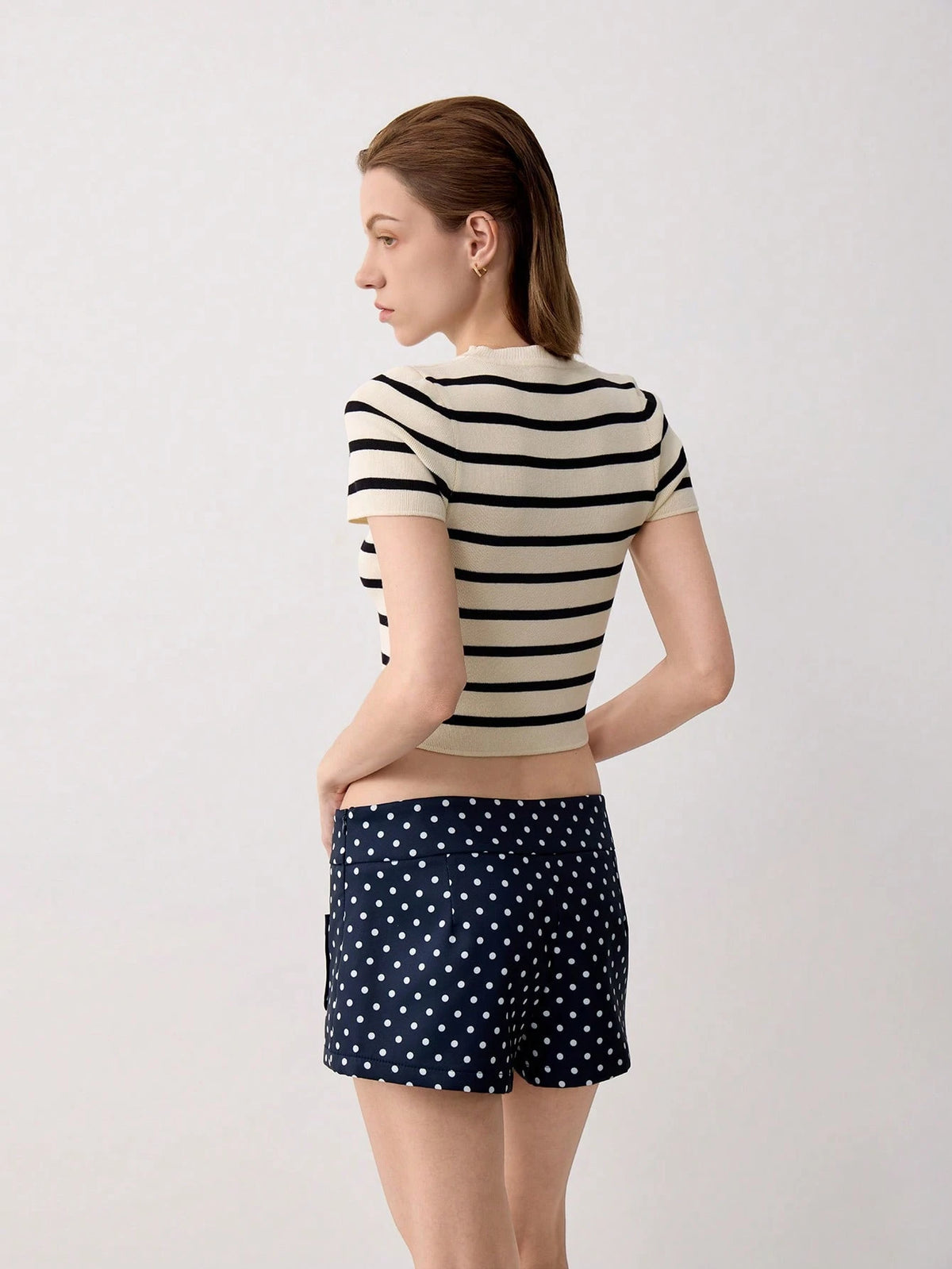 Women's Summer Striped Short Sleeve Casual Knit Cropped T-Shirt
