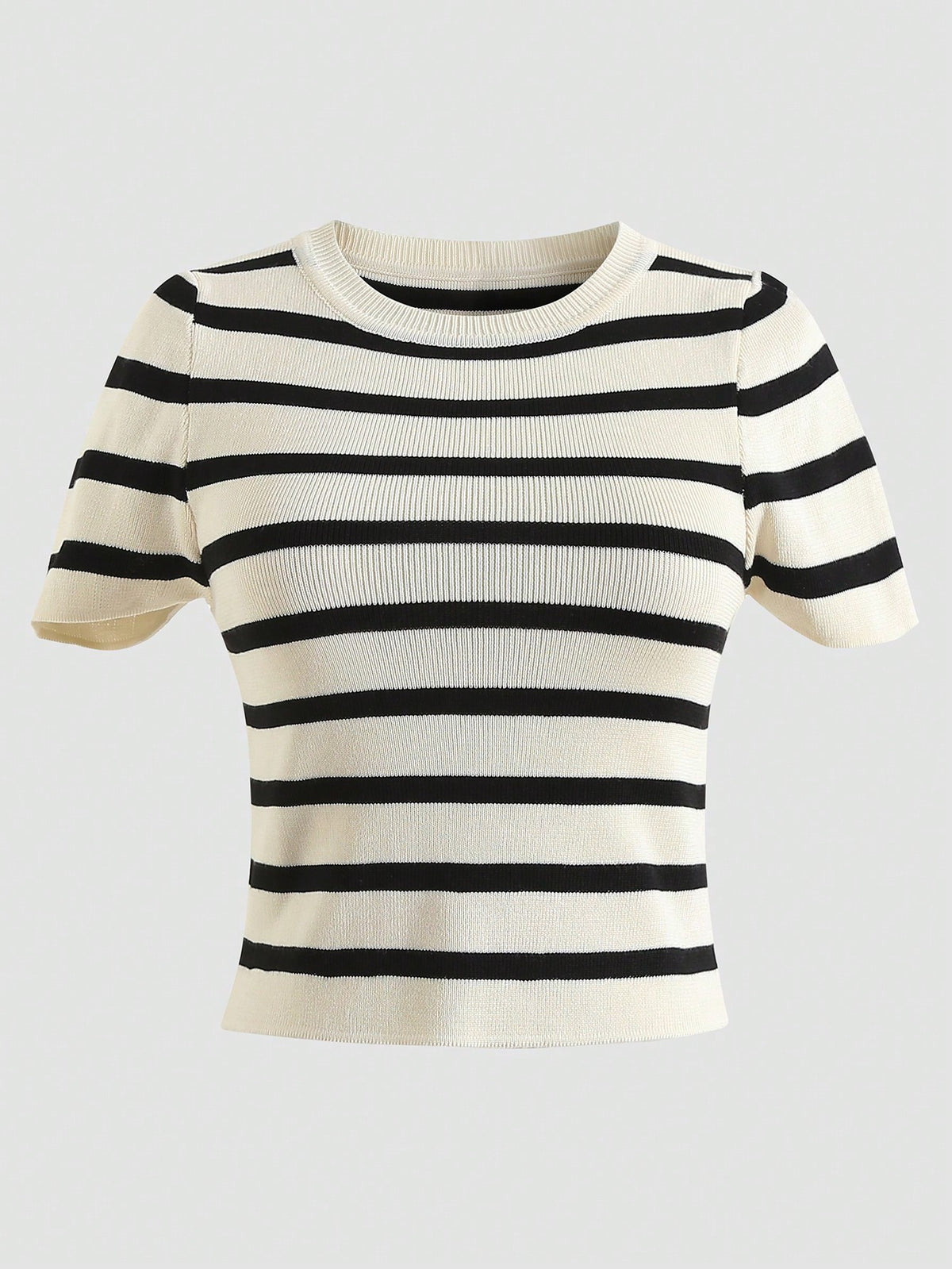 Women's Summer Striped Short Sleeve Casual Knit Cropped T-Shirt