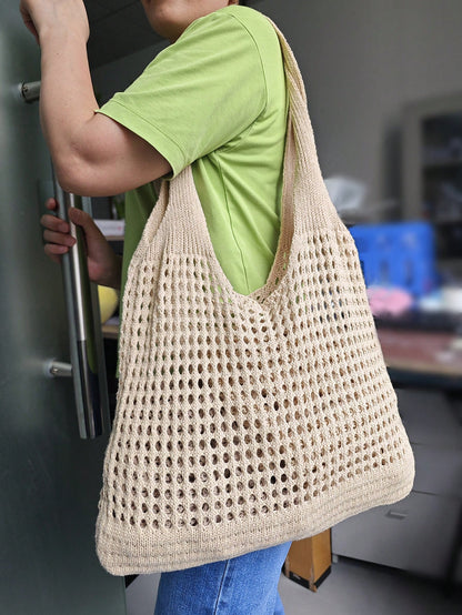 Women's Tote Bag, Back To School Crochet Woven Bag, Large Women's Handbag, Women's Knitted Shoulder Bag, Crochet Woven Bag, Girls' Crochet Woven Bag, Summer Beach Tote Bag, Large Capacity Student Summ