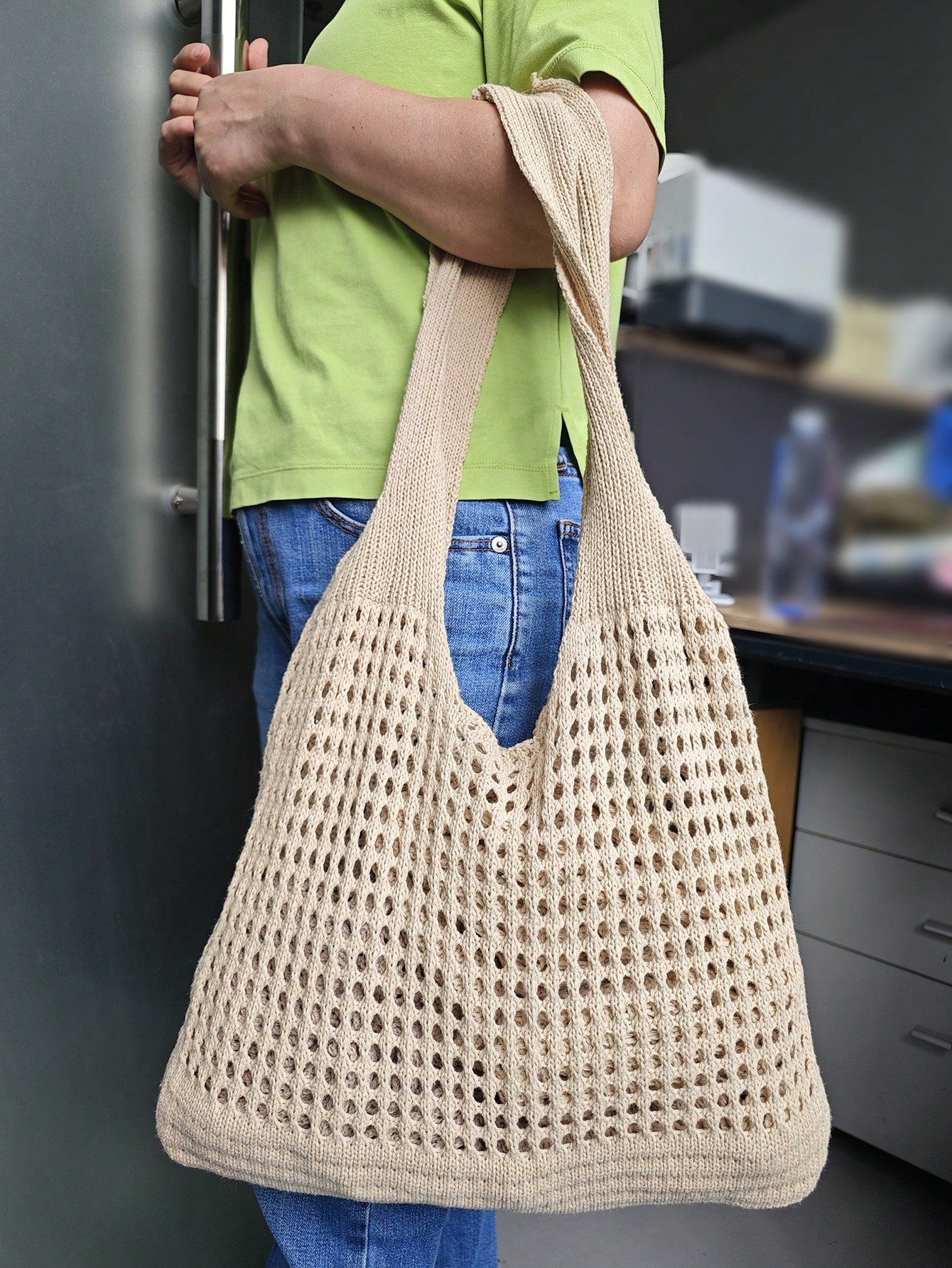 Women's Tote Bag, Back To School Crochet Woven Bag, Large Women's Handbag, Women's Knitted Shoulder Bag, Crochet Woven Bag, Girls' Crochet Woven Bag, Summer Beach Tote Bag, Large Capacity Student Summ