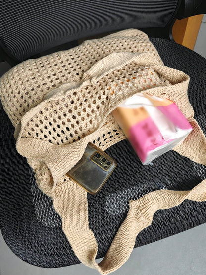 Women's Tote Bag, Back To School Crochet Woven Bag, Large Women's Handbag, Women's Knitted Shoulder Bag, Crochet Woven Bag, Girls' Crochet Woven Bag, Summer Beach Tote Bag, Large Capacity Student Summ