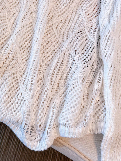Women's V-Neck Hollow Rhombus Design Loose Knit Cover Up, Airy And Breathable For Beach/Resort Wear, Spring/Summer Vacation
