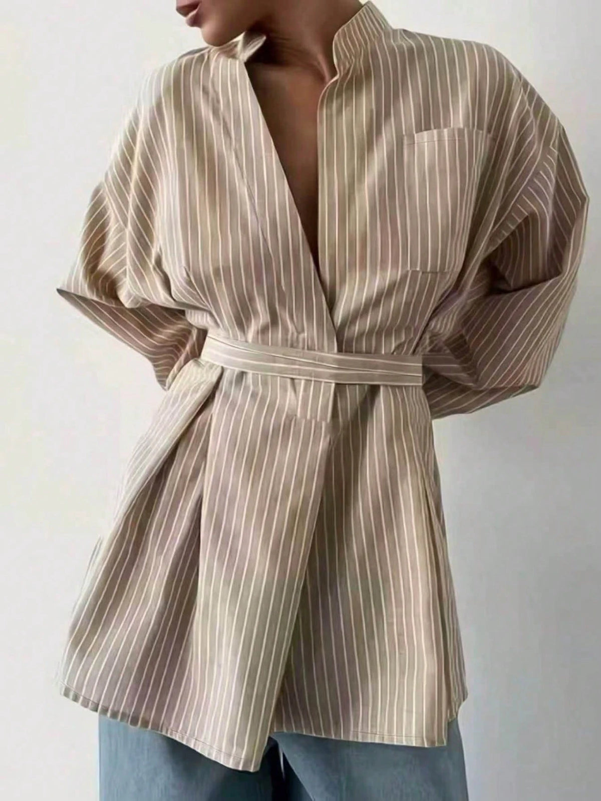 Women's Vintage Brown Striped Shirt, Fashion Long Sleeve Blouse, Brown Top, Elegant Women's Blouses, Holiday Outfits For Women, Summer/Spring Clothing