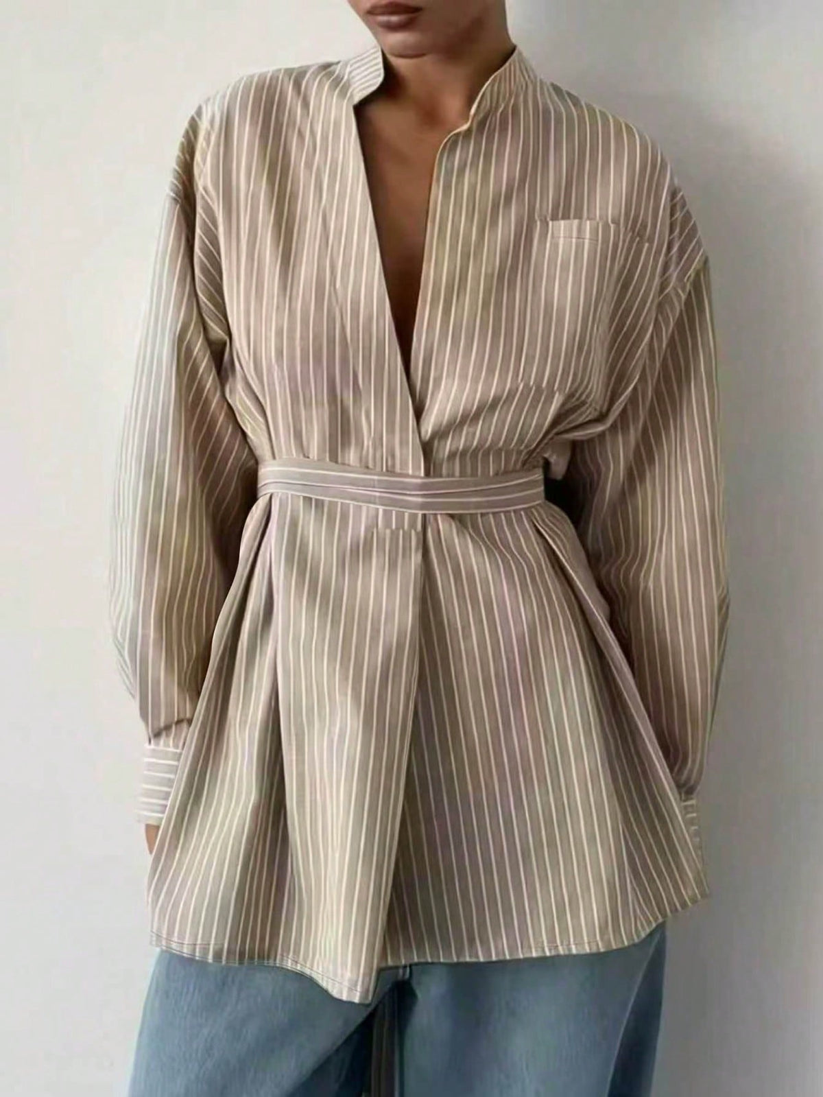 Women's Vintage Brown Striped Shirt, Fashion Long Sleeve Blouse, Brown Top, Elegant Women's Blouses, Holiday Outfits For Women, Summer/Spring Clothing