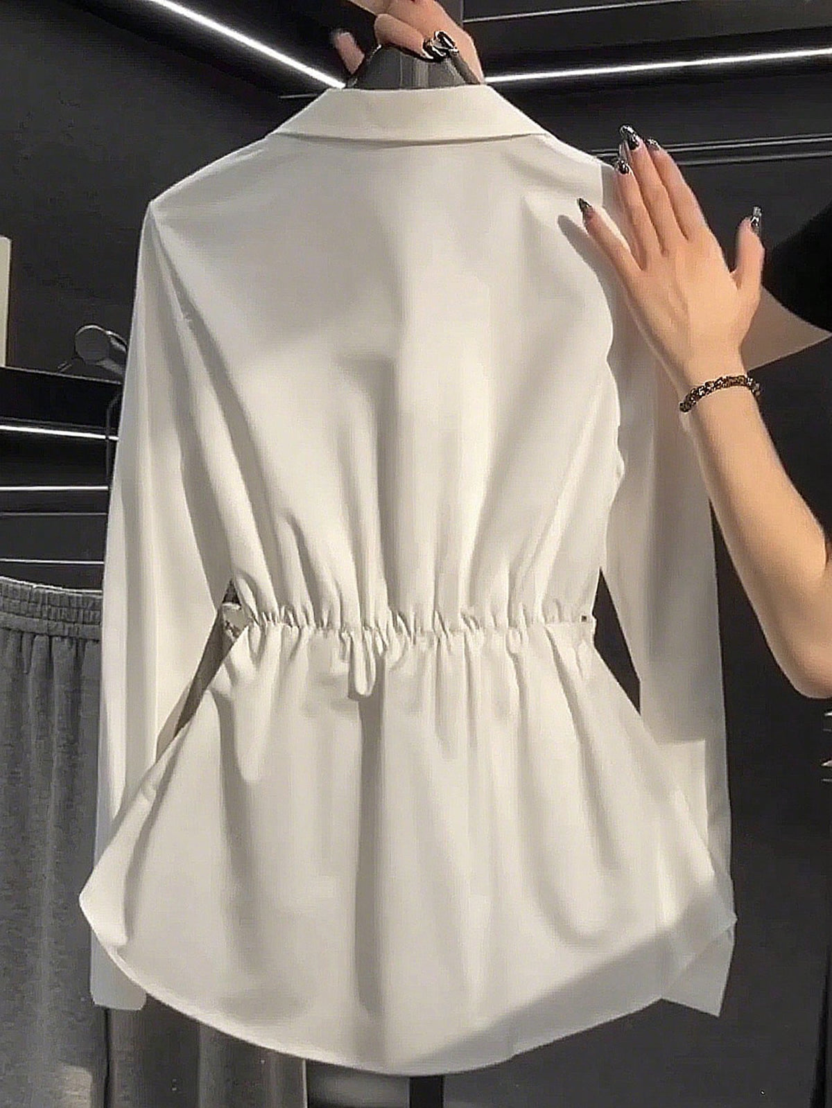 Women's White Long Sleeve Cinched Waist Scarf Blouse, Elegant For Commuting And Outings, Spring/Summer