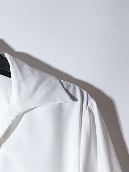 Women's White Long Sleeve Cinched Waist Scarf Blouse, Elegant For Commuting And Outings, Spring/Summer