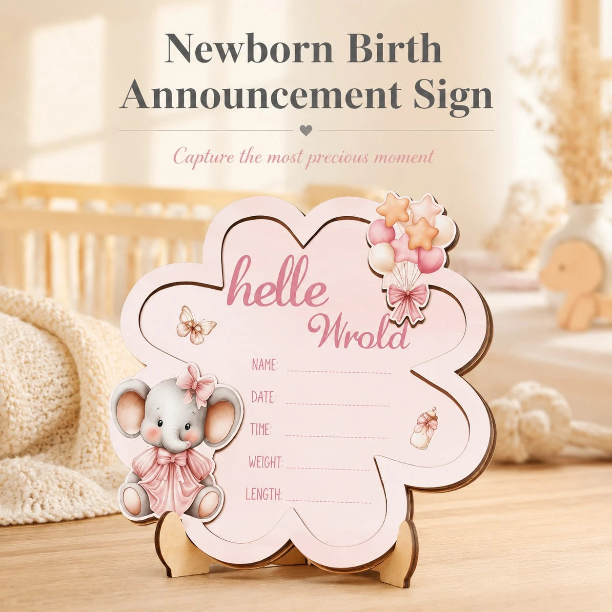 Wooden Baby Birth Announcement Sign Hello World Newborn Birth Announcement Board Baby Name Birth Announcement Sign Newborn Welcome Sign For Hospital Use