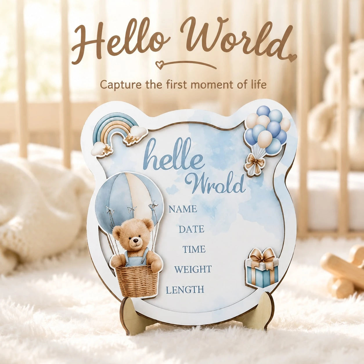 Wooden Baby Birth Announcement Sign Hello World Newborn Birth Announcement Board Baby Name Birth Announcement Sign Newborn Welcome Sign For Hospital Use