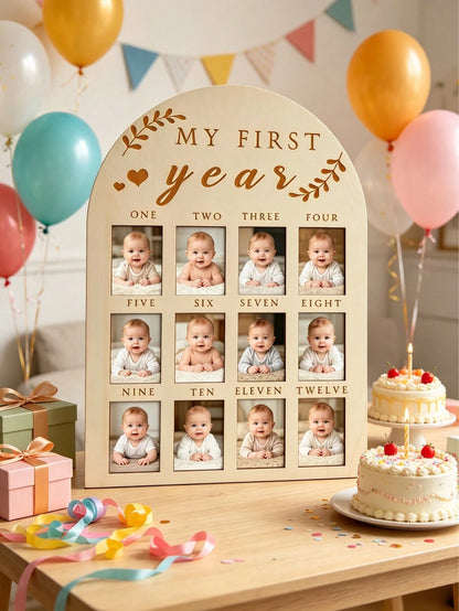 Wooden My First Year Photo Frame 12 Months Baby Monthly Milestone Collage Frame Baby 1st Birthday Decoration Keepsake Gift