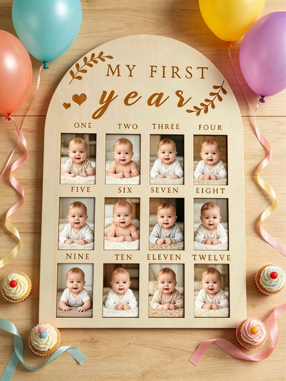 Wooden My First Year Photo Frame 12 Months Baby Monthly Milestone Collage Frame Baby 1st Birthday Decoration Keepsake Gift