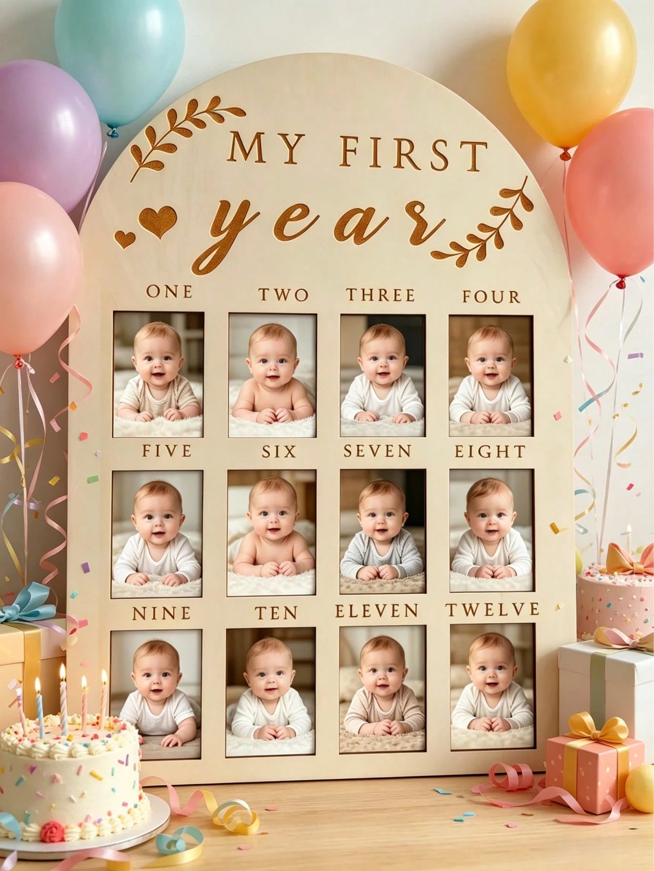 Wooden My First Year Photo Frame 12 Months Baby Monthly Milestone Collage Frame Baby 1st Birthday Decoration Keepsake Gift