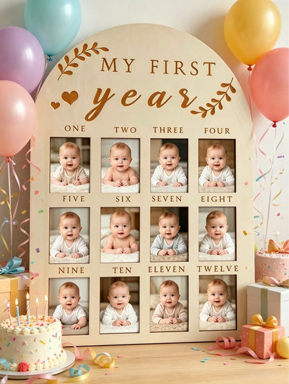 Wooden My First Year Photo Frame 12 Months Baby Monthly Milestone Collage Frame Baby 1st Birthday Decoration Keepsake Gift