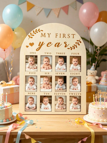 Wooden My First Year Photo Frame 12 Months Baby Monthly Milestone Collage Frame Baby 1st Birthday Decoration Keepsake Gift