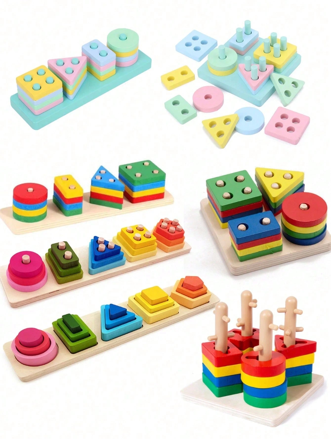 Wooden Stacking Toy- Colorful Stacking Blocks, Shape Sorting Tower, For Shape Recognition And Motor Skill Training, Educational Building Blocks