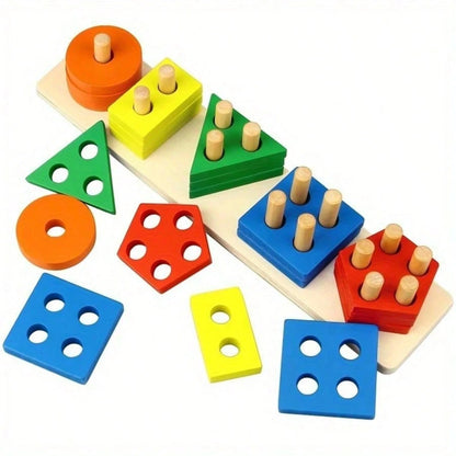 Wooden Stacking Toy- Colorful Stacking Blocks, Shape Sorting Tower, For Shape Recognition And Motor Skill Training, Educational Building Blocks