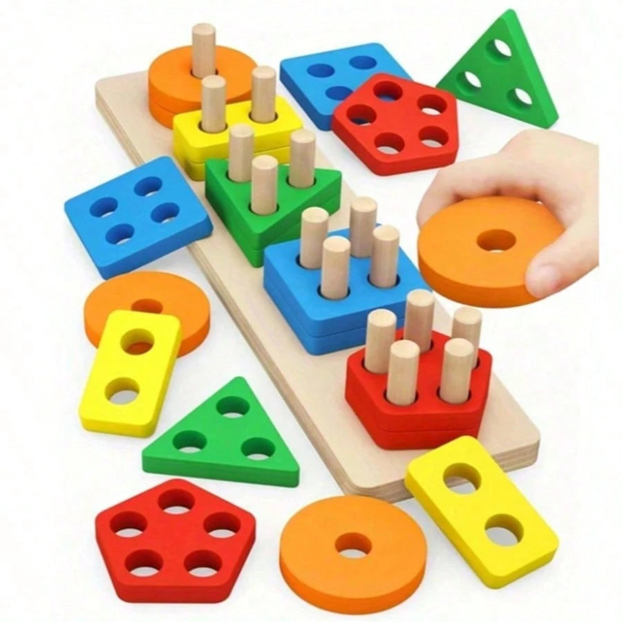 Wooden Stacking Toy- Colorful Stacking Blocks, Shape Sorting Tower, For Shape Recognition And Motor Skill Training, Educational Building Blocks