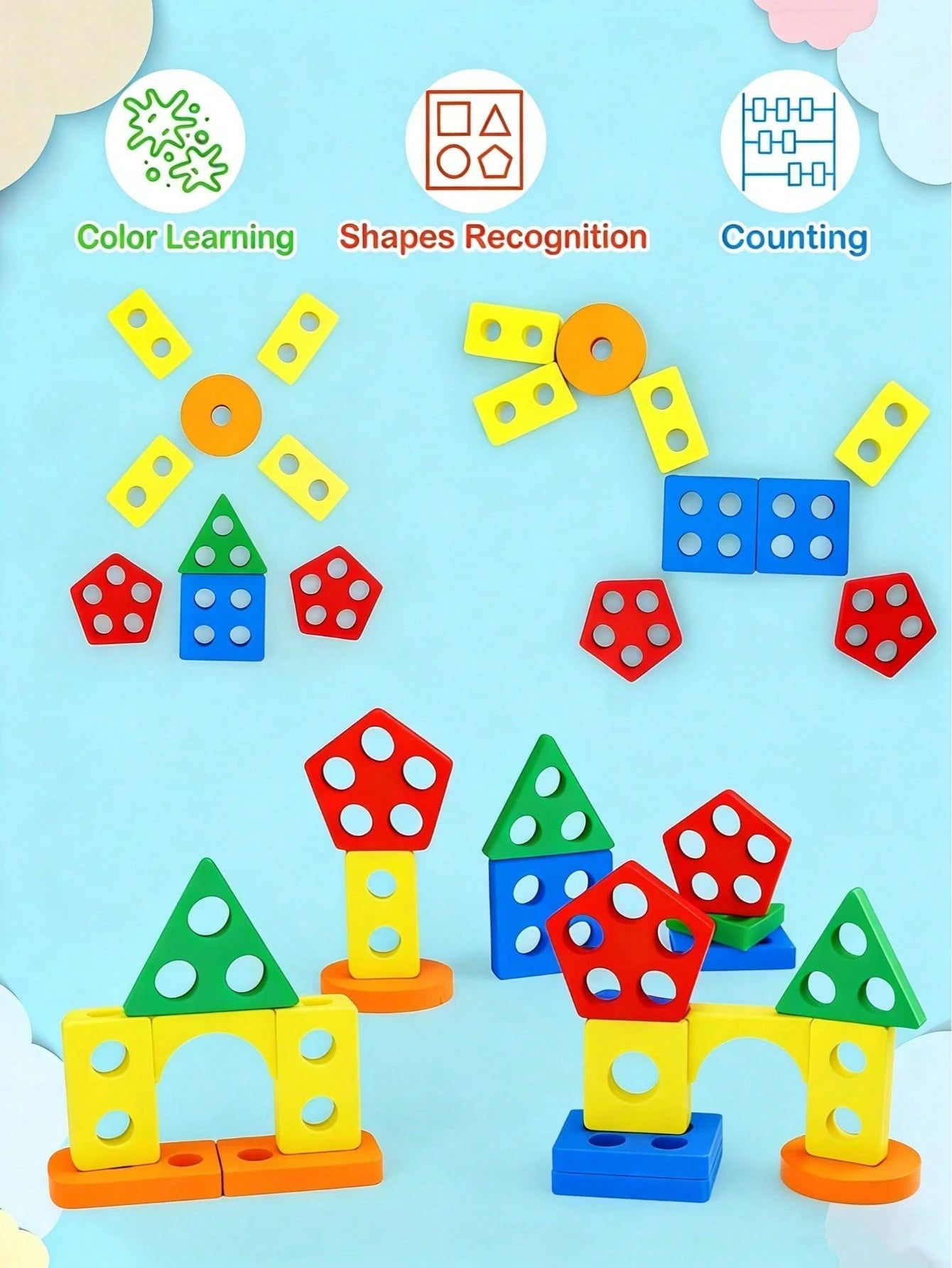 Wooden Stacking Toy- Colorful Stacking Blocks, Shape Sorting Tower, For Shape Recognition And Motor Skill Training, Educational Building Blocks