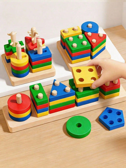Wooden Stacking Toy- Colorful Stacking Blocks, Shape Sorting Tower, For Shape Recognition And Motor Skill Training, Educational Building Blocks