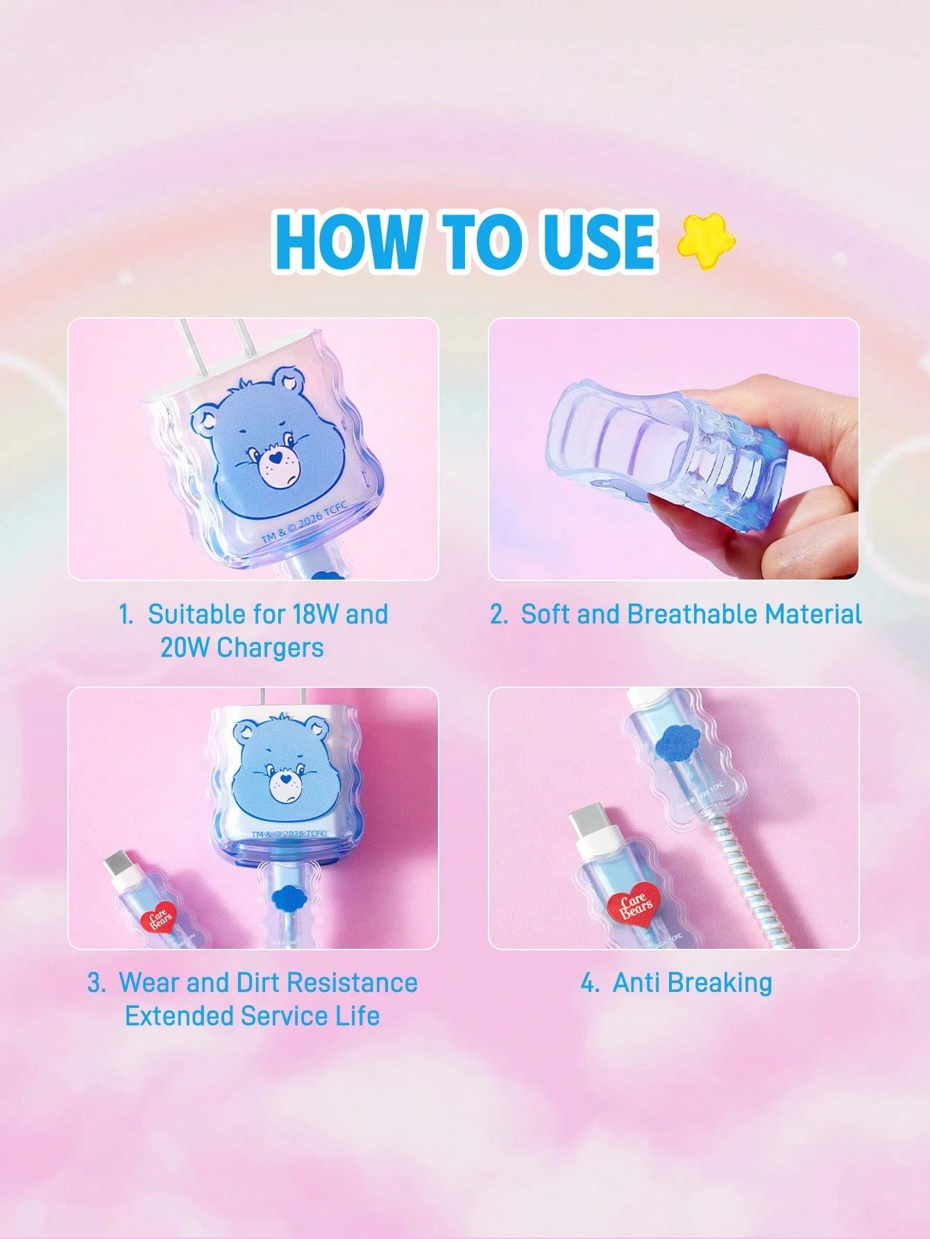 X Care Bears Gradient Blue Charging Head Protective Case (Without Data Cable), Suitable For IPhone Charger