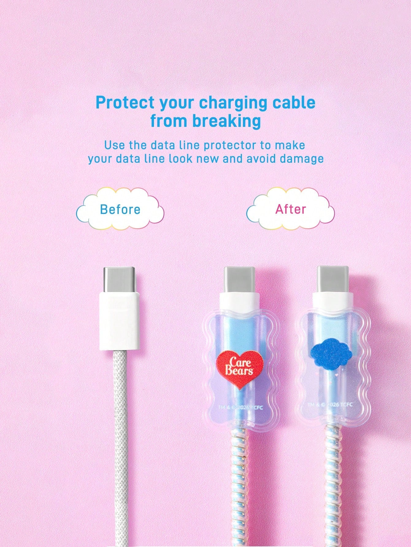 X Care Bears Gradient Blue Charging Head Protective Case (Without Data Cable), Suitable For IPhone Charger
