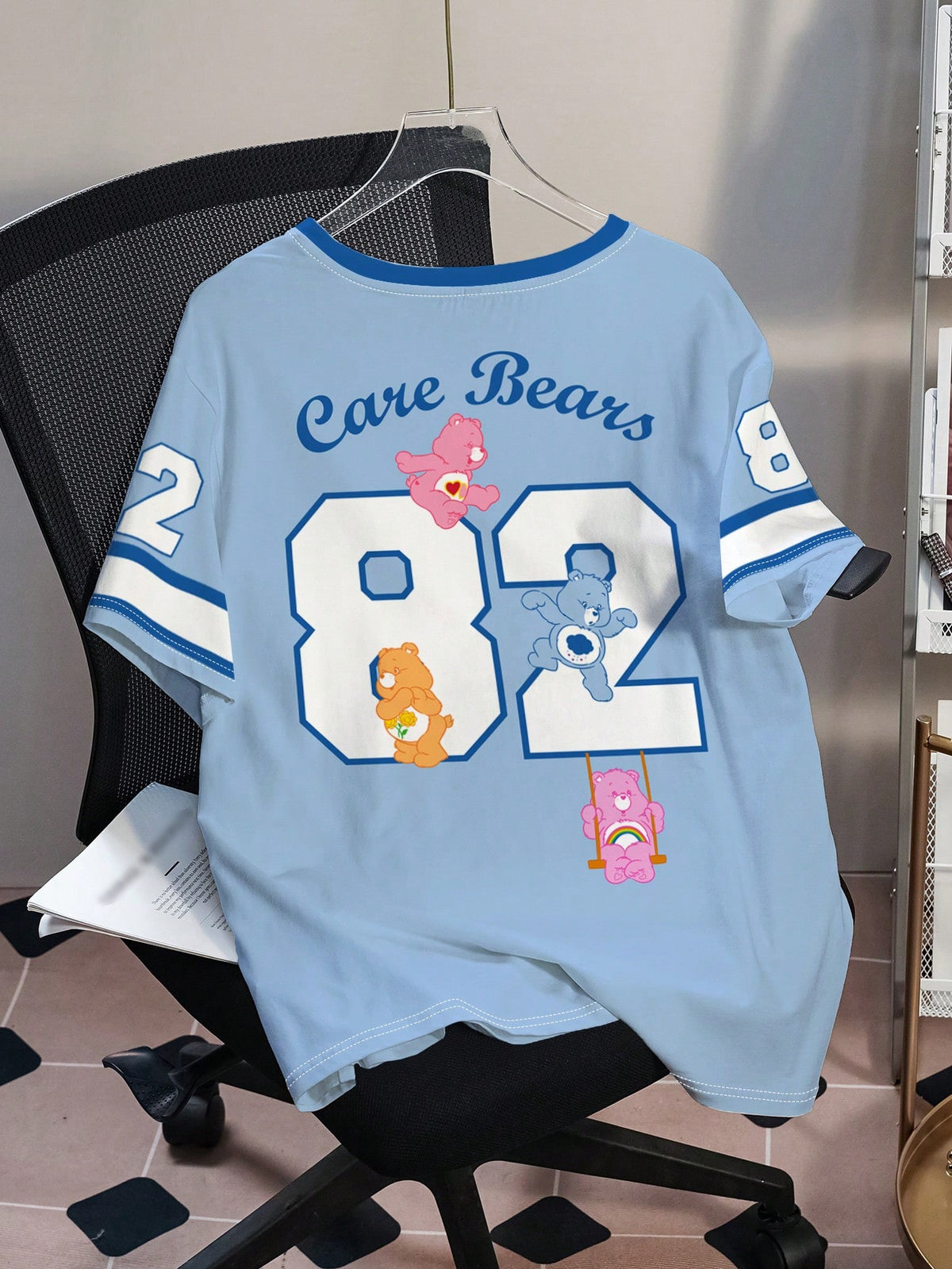 X Care Bears Plus Size Summer Casual Letter & Bear Print Round Neck Short Sleeve T-Shirt