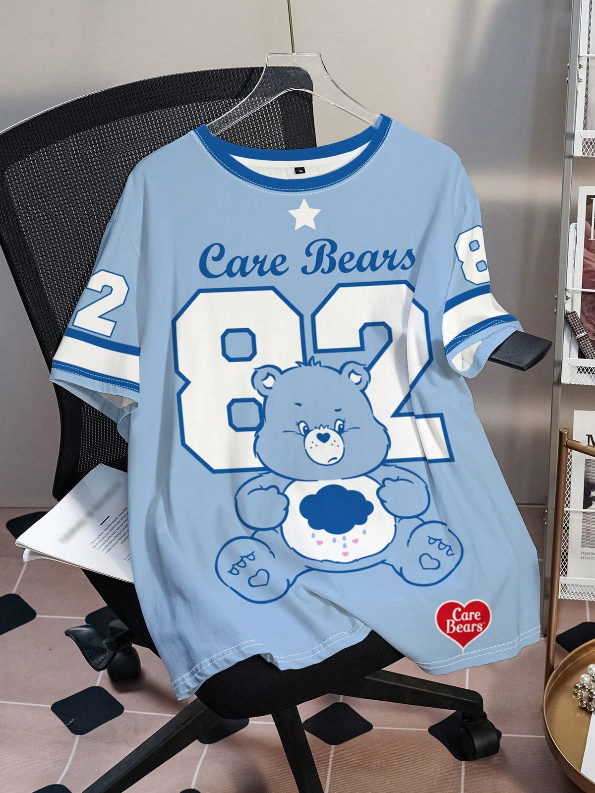 X Care Bears Plus Size Summer Casual Letter & Bear Print Round Neck Short Sleeve T-Shirt