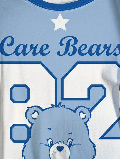 X Care Bears Plus Size Summer Casual Letter & Bear Print Round Neck Short Sleeve T-Shirt