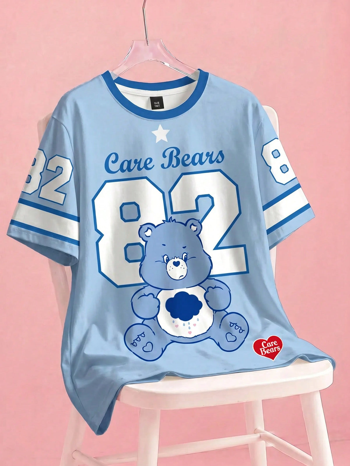 X Care Bears Plus Size Summer Casual Letter & Bear Print Round Neck Short Sleeve T-Shirt