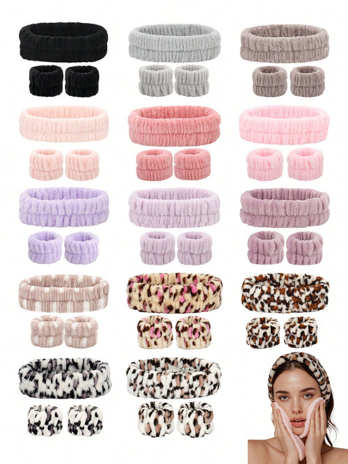 X Milania 3pcs Headband Set, 1pc Headband & 2pcs Wristbands, For Washing Face, Facial Cleansing, Makeup Application, Makeup Removal, Travel, Suitable For All Skin Types