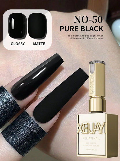 XEIJAYI 1pc 15ml Black Nail Polish Liquid, Unscented High Glossy UV LED Nail Polish, Fragrance-Free Pure Black French Manicure Salon DIY Nail Art