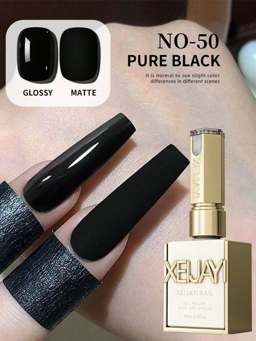 XEIJAYI 1pc 15ml Black Nail Polish Liquid, Unscented High Glossy UV LED Nail Polish, Fragrance-Free Pure Black French Manicure Salon DIY Nail Art