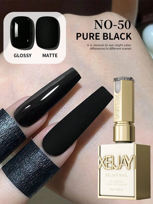 XEIJAYI 1pc 15ml Black Nail Polish Liquid, Unscented High Glossy UV LED Nail Polish, Fragrance-Free Pure Black French Manicure Salon DIY Nail Art