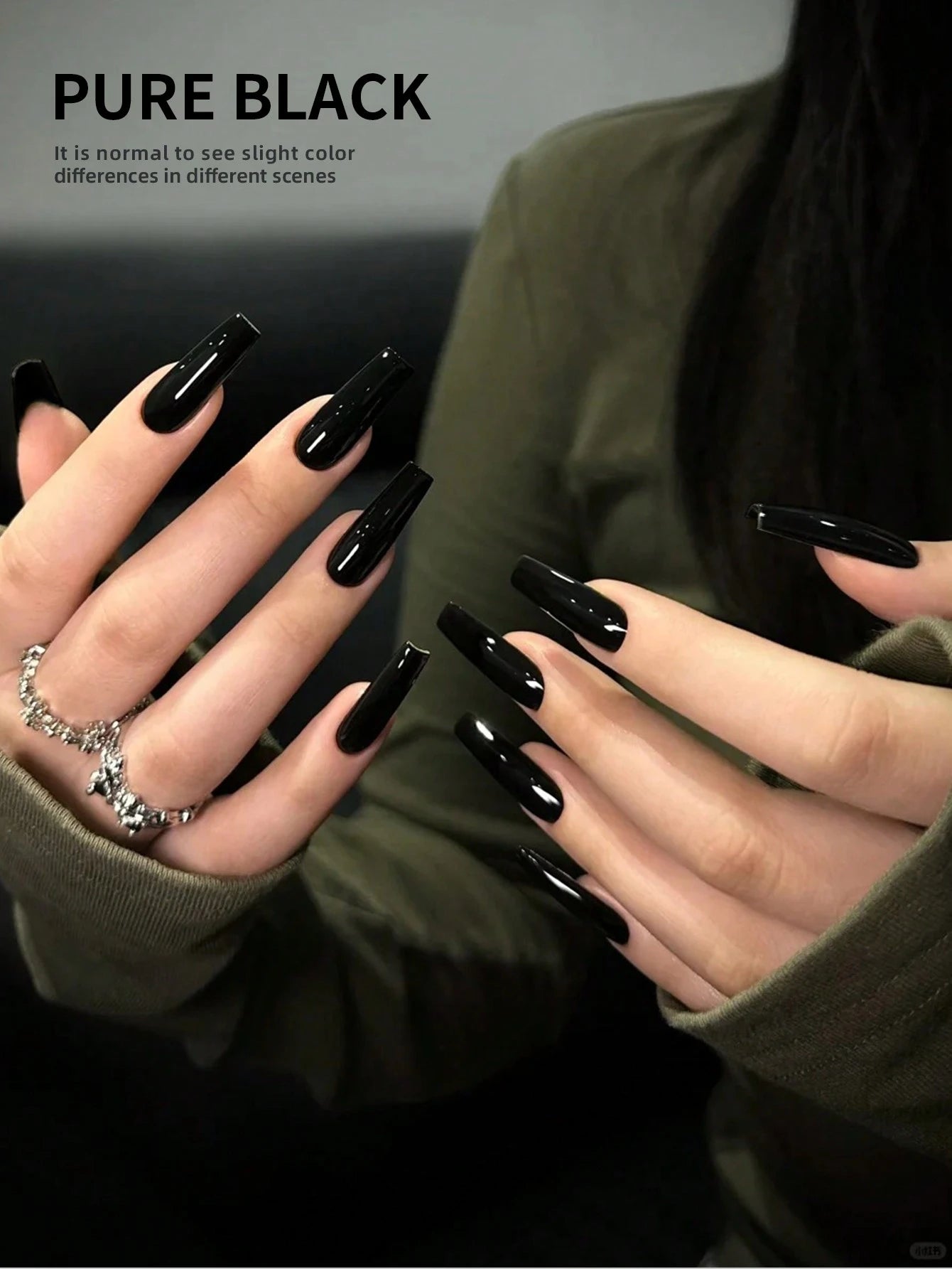 XEIJAYI 1pc 15ml Black Nail Polish Liquid, Unscented High Glossy UV LED Nail Polish, Fragrance-Free Pure Black French Manicure Salon DIY Nail Art