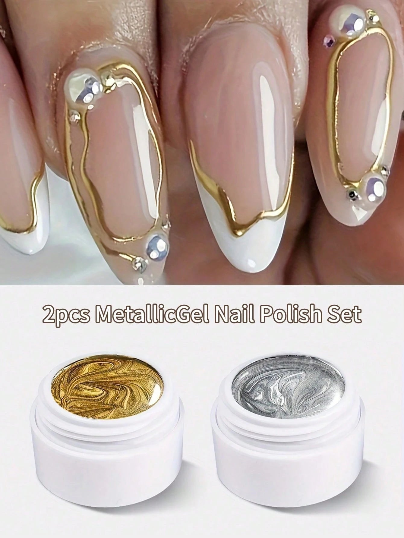 XEIJAYI 2pcs Metal Painting Gel Nail Polish, Creative Elastic Metal Painting Gel With Mirror Effect, Suitable For Painting, Relief, UV Gel Sculpture Design, Nail Art DIY