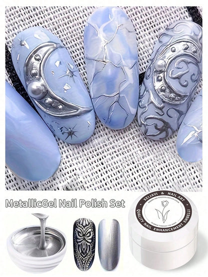 XEIJAYI 2pcs Metal Painting Gel Nail Polish, Creative Elastic Metal Painting Gel With Mirror Effect, Suitable For Painting, Relief, UV Gel Sculpture Design, Nail Art DIY