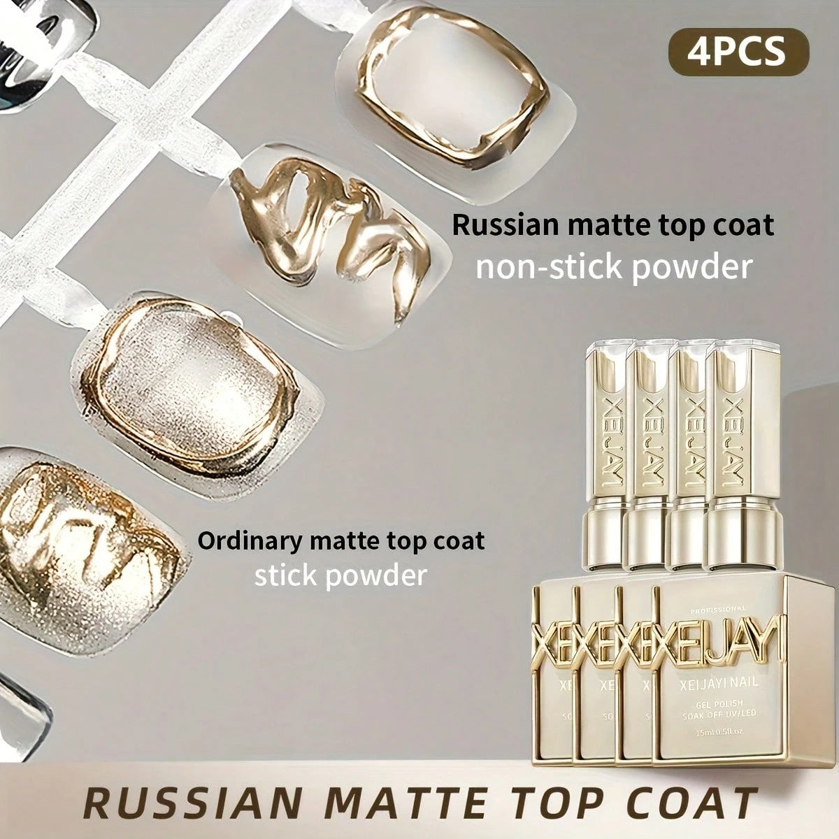 XEIJAYI 4Pcs 15Ml Russian Matte Rubber Topcoat Gel Polishing Seal UV Neon Art Design Matte Primer Popular