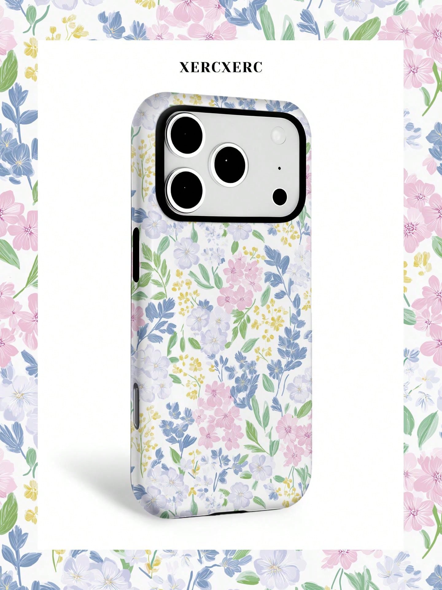 xercxerc Flower Print 2-In-1 PC Hard Shell Outer TPU Soft Shell Inner Large Window For IPhone 11 12 13 14 15 16 17 Pro ProMax Air