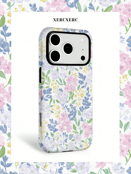 xercxerc Flower Print 2-In-1 PC Hard Shell Outer TPU Soft Shell Inner Large Window For IPhone 11 12 13 14 15 16 17 Pro ProMax Air